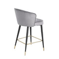 Contemporary Velvet Upholstered Counter Height Stool With Deep Channel Tufting And Gold Tipped, Black Metal Legs, 20