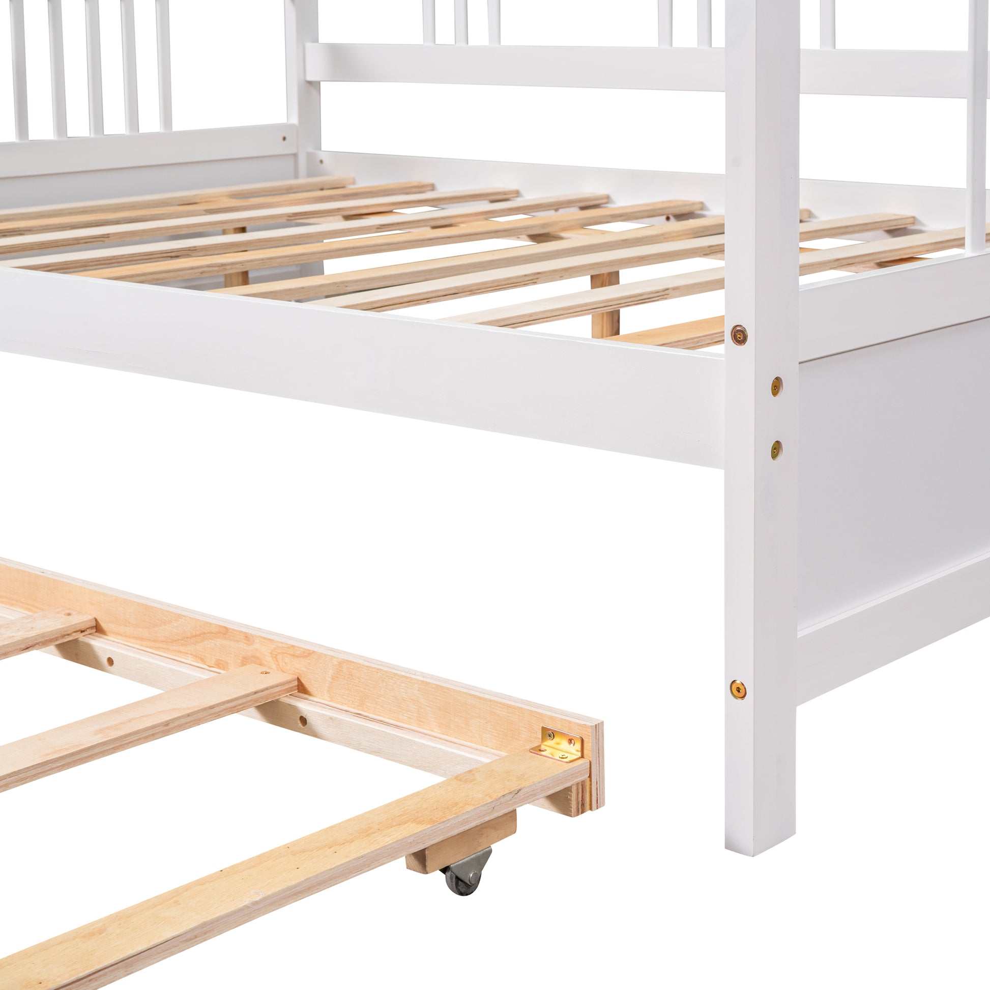 Full Size Daybed Wood Bed With Twin Size Trundle,White White Solid Wood