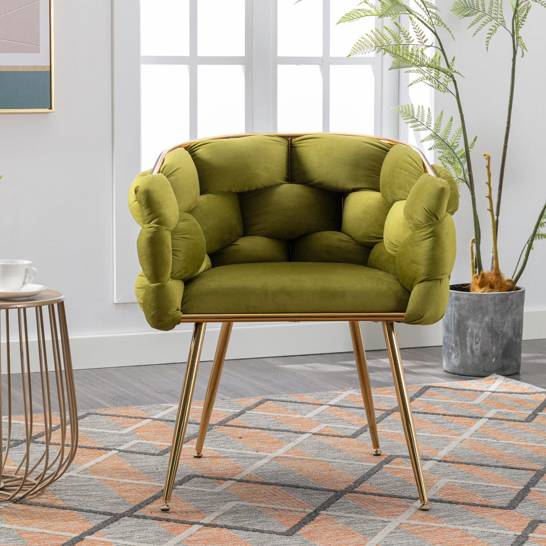 Luxury Modern Simple Leisure Velvet Single Sofa Chair Bedroom Lazy Person Household Dresser Stool Manicure Table Back Chair Olive Green Olive Green Velvet