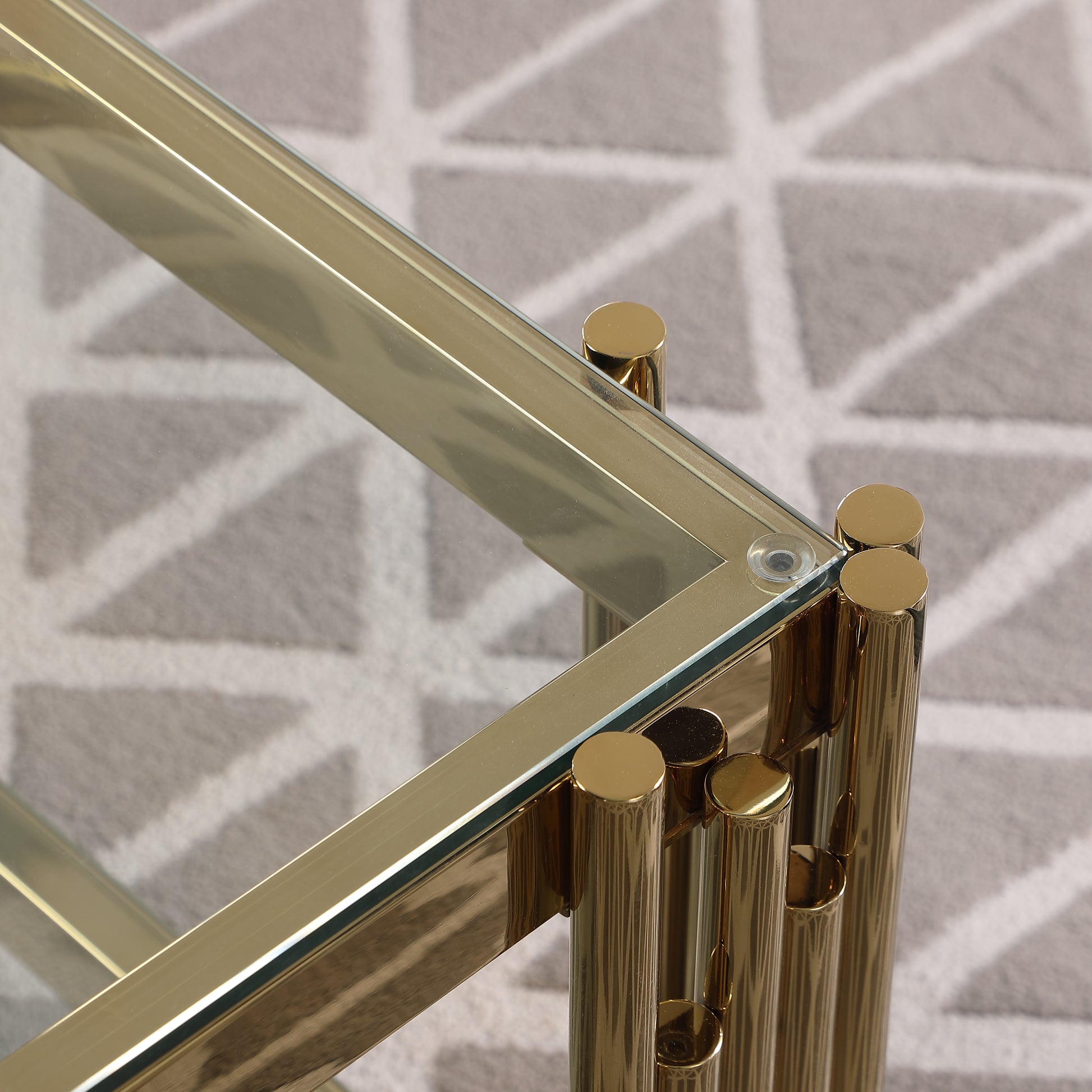 20" Wide Square End Table With Glass Top, Golden Stainless Steel Tempered Glass Coffee Table For Living Room&Bed Room Polished Golden Stainless Steel