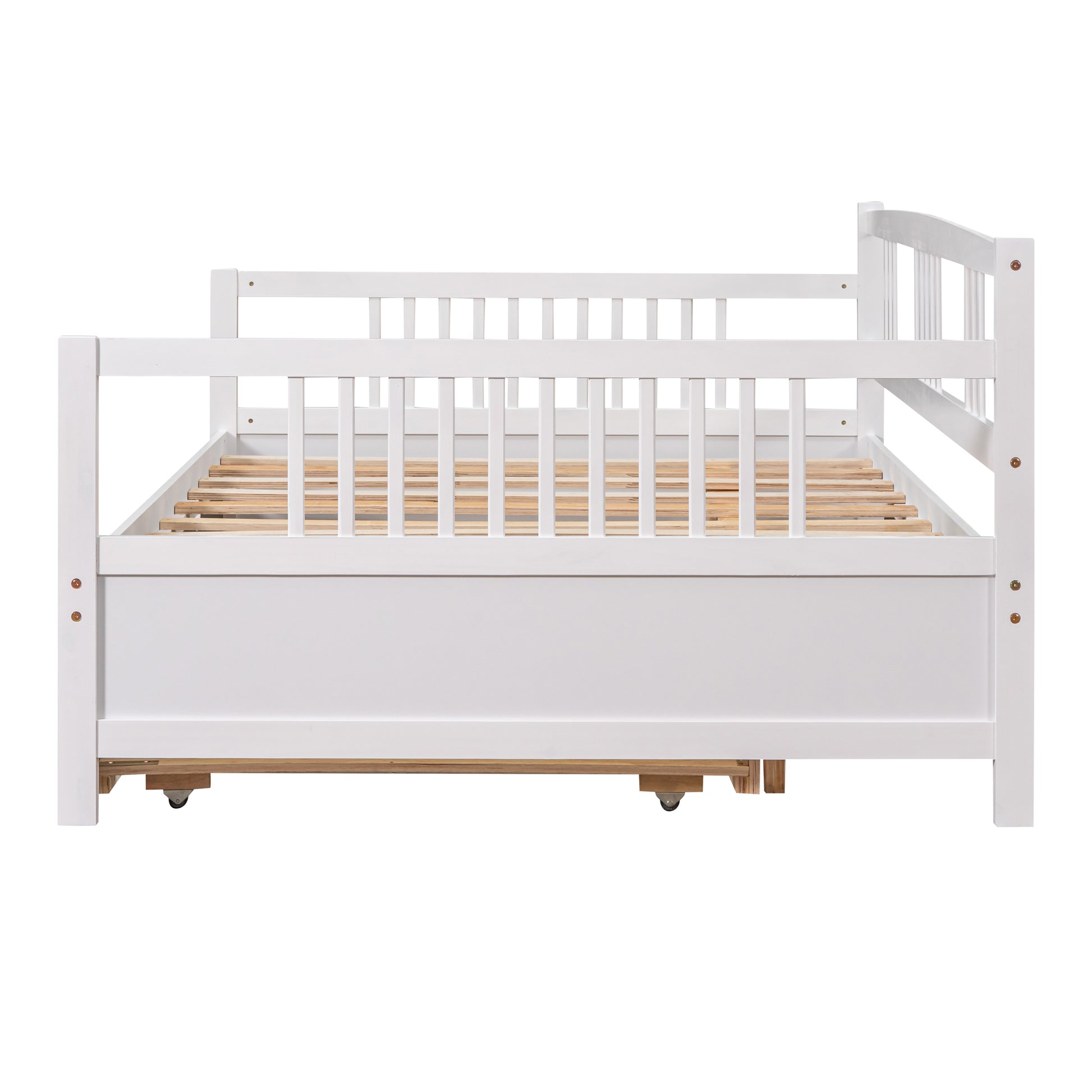 Full Size Daybed Wood Bed With Twin Size Trundle,White White Solid Wood