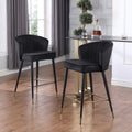 Contemporary Velvet Upholstered Counter Height Stool With Deep Channel Tufting And Gold Tipped, Black Metal Legs, 20
