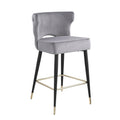 Contemporary Velvet Upholstered Counter Height Stool With Gold Tipped, Black Metal Legs, 22