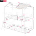 Twin Over Twin Bunk Bed Metal Bed With Half Roof, Guardrail And Ladder White White Metal