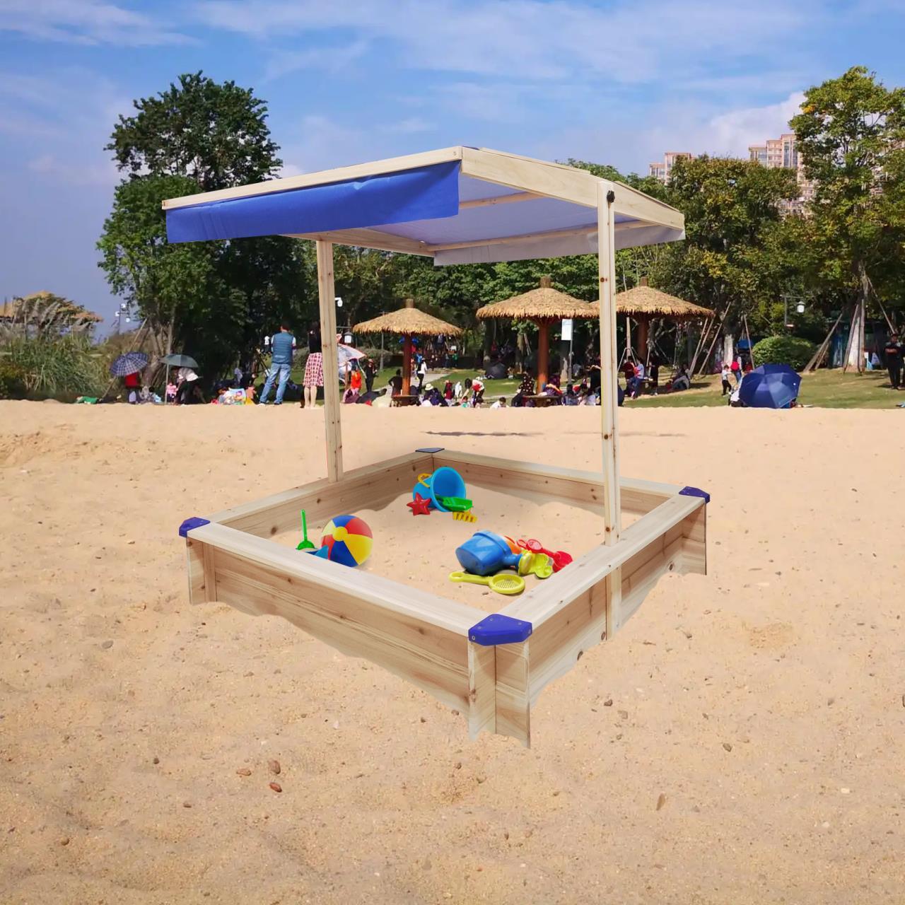 Children'S Wooden Sandbox With Adjustable Canopy, Sandpit With Covers Kids Wood Playset Outdoor Backyard Upgrade Retractable,45.3"L X 45.3"W X 46.5"H,Golden Red Golden Solid Wood