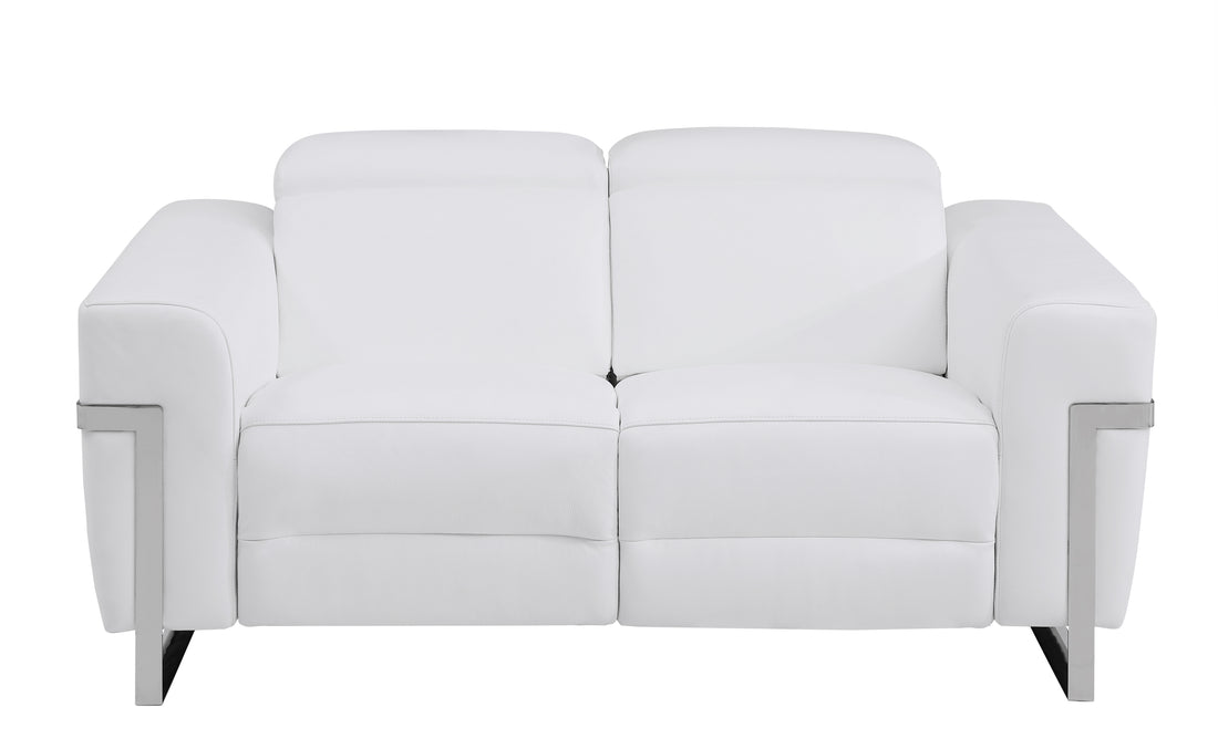 Top Grain Italian Leather Loveseat With Power Recliner White Foam Leather