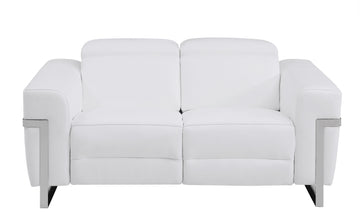 Top Grain Italian Leather Loveseat With Power Recliner White Foam Leather