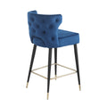 Contemporary Velvet Upholstered Counter Height Stool With Gold Tipped, Black Metal Legs, 22