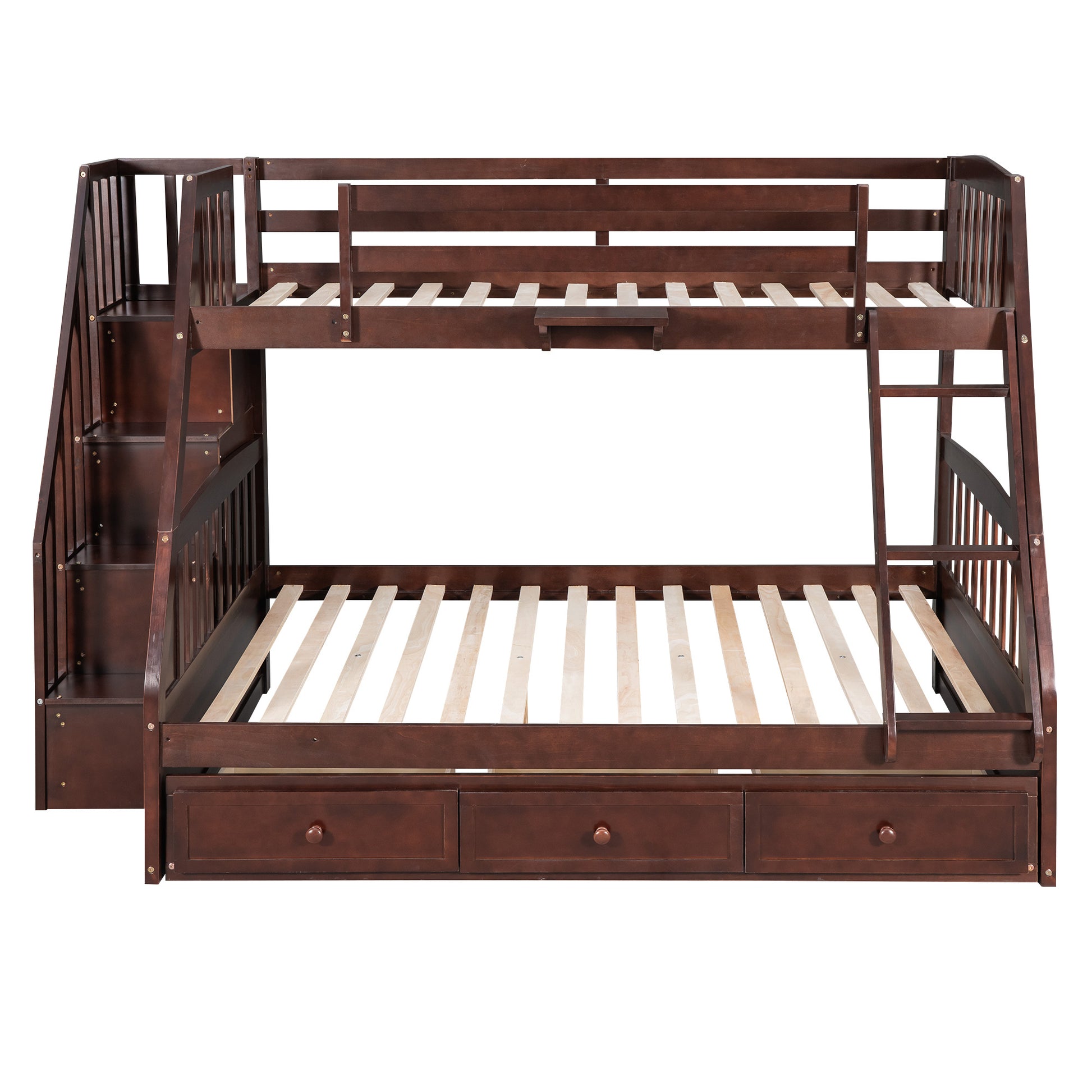 Twin Over Full Bunk Bed With Drawers Ladder And Storage Staircase, Espresso Espresso Solid Wood Mdf