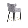 Contemporary Velvet Upholstered Counter Height Stool With Gold Tipped, Black Metal Legs, 22