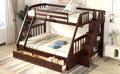 Twin Over Full Bunk Bed With Drawers Ladder And Storage Staircase, Espresso Espresso Solid Wood Mdf