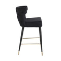 Contemporary Velvet Upholstered Counter Height Stool With Gold Tipped, Black Metal Legs, 22