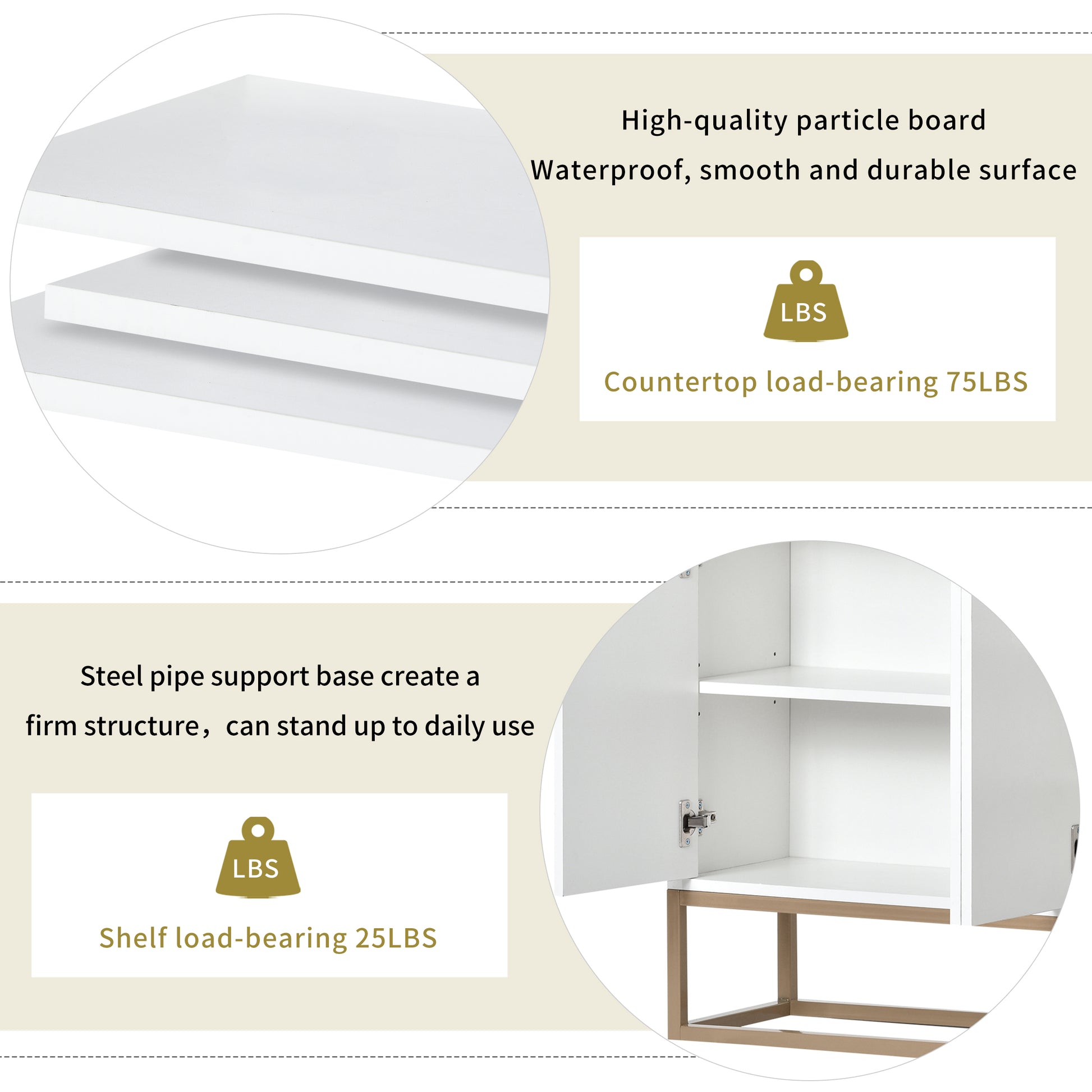 Modern Sideboard Elegant Buffet Cabinet With Large Storage Space For Dining Room, Entryway White White Particle Board