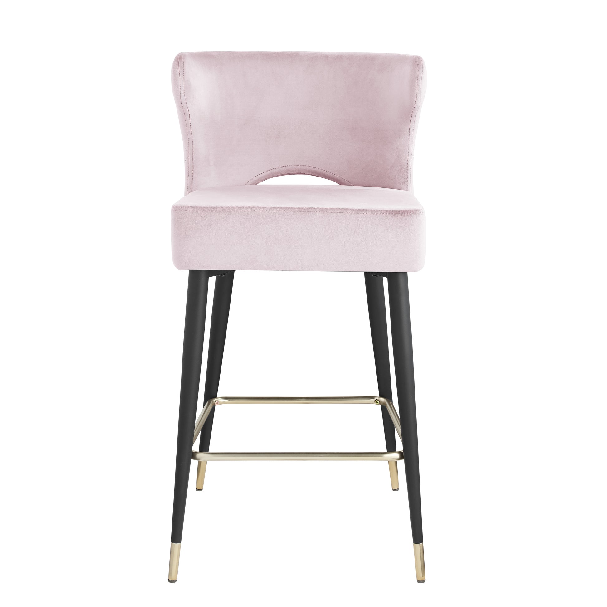 Woker Furniure Contemporary Velvet Upholstered Counter Height Stool With Gold Tipped, Black Metal Legs, 22" W X 19" D X 38.5" H, Light Pink Light Pink Foam Metal