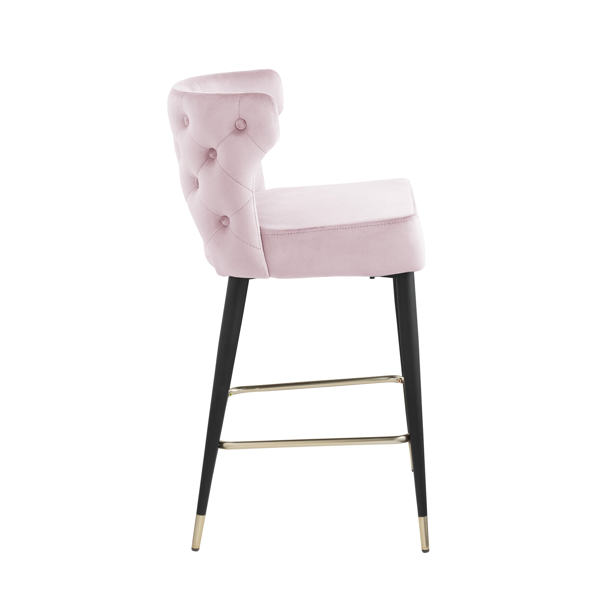 Woker Furniure Contemporary Velvet Upholstered Counter Height Stool With Gold Tipped, Black Metal Legs, 22" W X 19" D X 38.5" H, Light Pink Light Pink Foam Metal