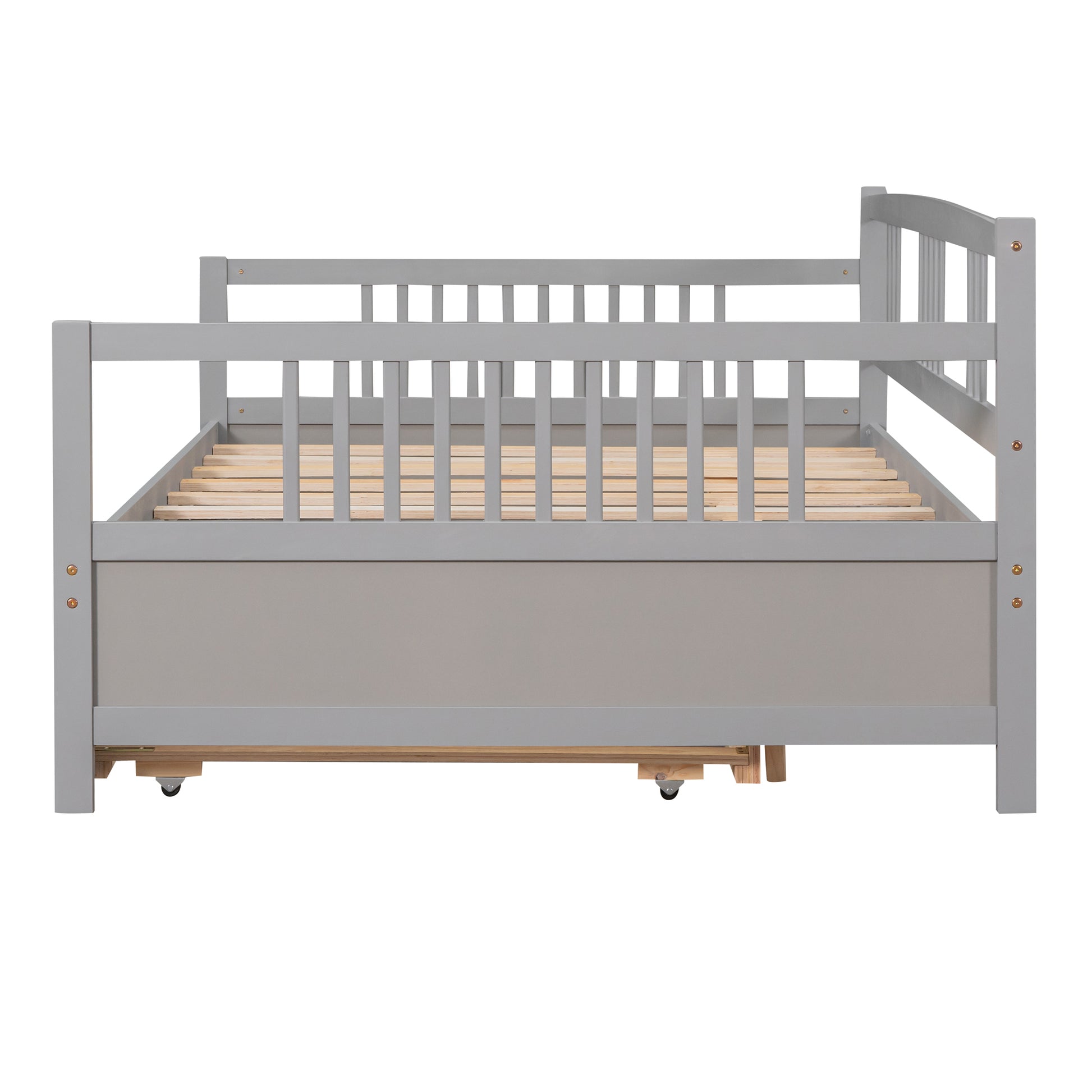 Full Size Daybed Wood Bed With Twin Size Trundle,Gray Gray Solid Wood