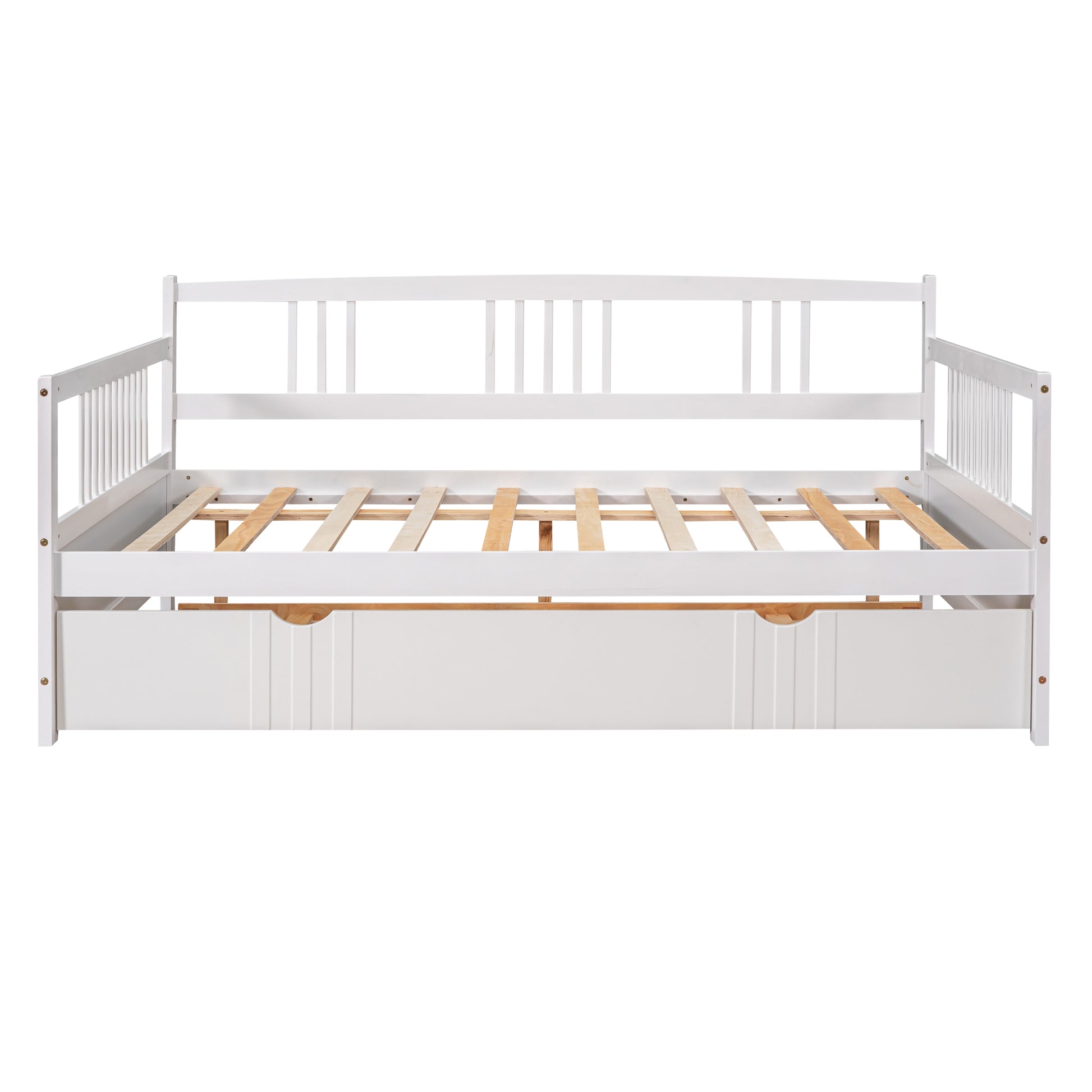 Full Size Daybed Wood Bed With Twin Size Trundle,White White Solid Wood