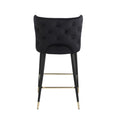 Contemporary Velvet Upholstered Counter Height Stool With Gold Tipped, Black Metal Legs, 22