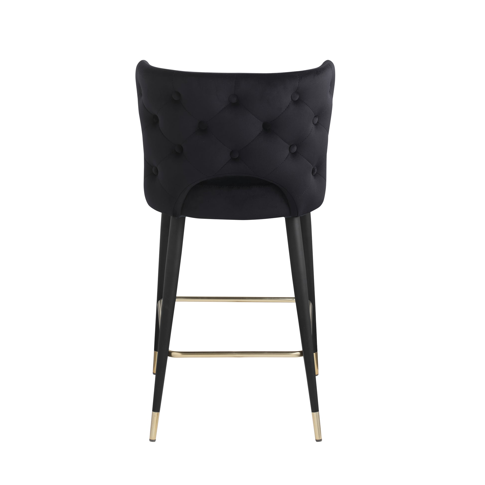 Contemporary Velvet Upholstered Counter Height Stool With Gold Tipped, Black Metal Legs, 22" W X 19" D X 38.5" H, Black Black Foam Metal