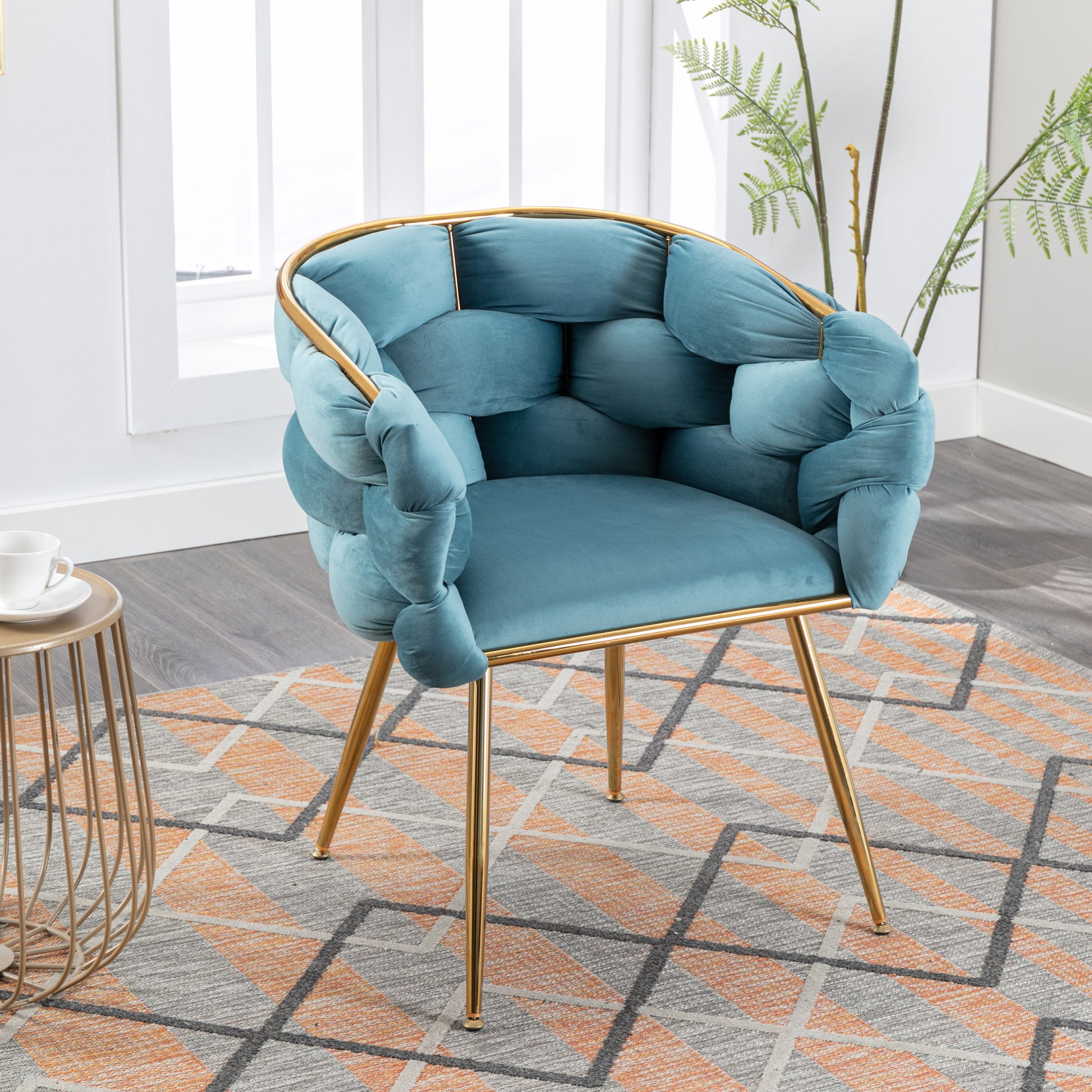 Luxury Modern Simple Leisure Velvet Single Sofa Chair Bedroom Lazy Person Household Dresser Stool Manicure Table Back Chair Blue Blue Velvet