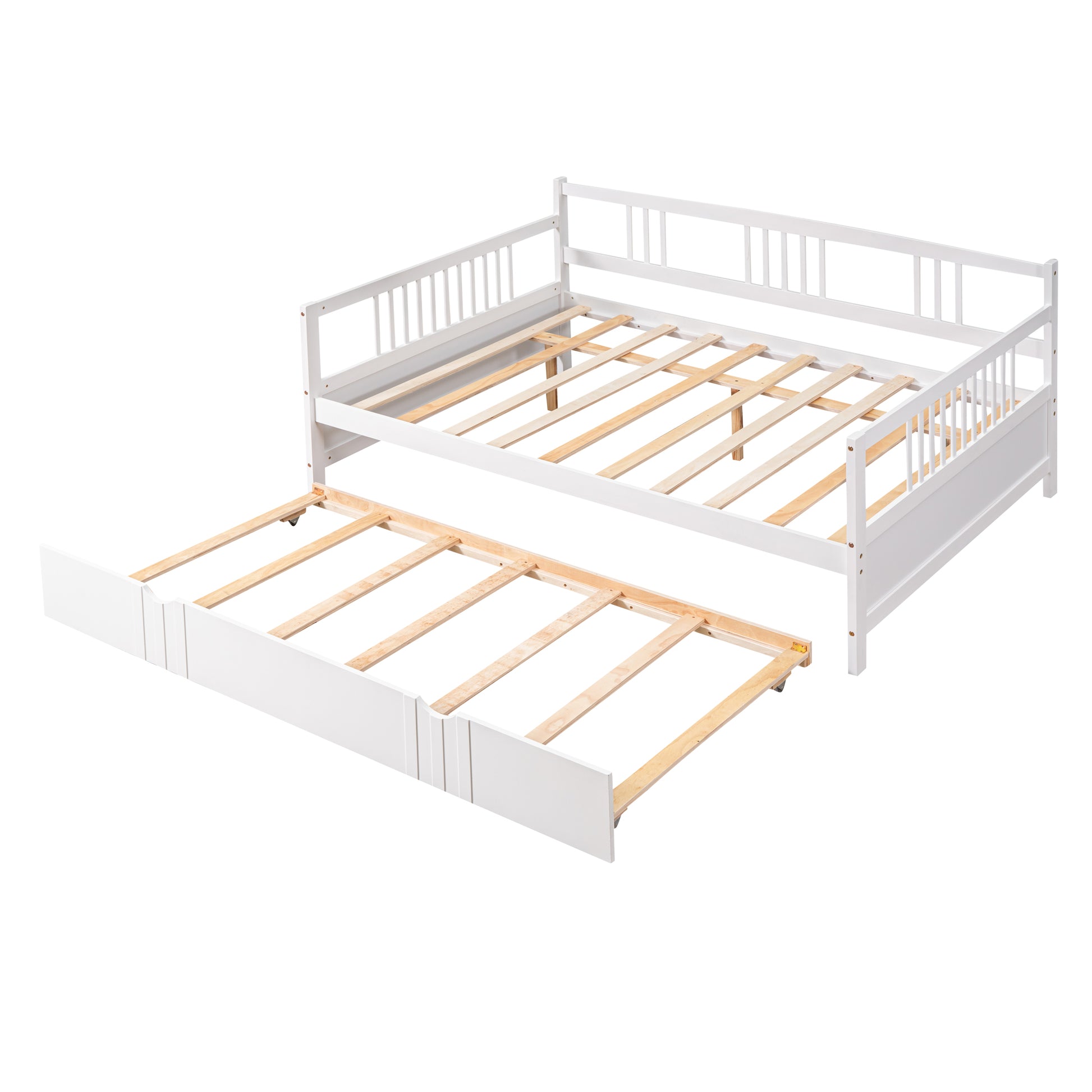 Full Size Daybed Wood Bed With Twin Size Trundle,White White Solid Wood