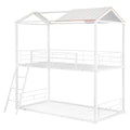 Twin Over Twin Bunk Bed Metal Bed With Half Roof, Guardrail And Ladder White White Metal