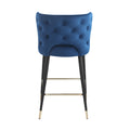 Contemporary Velvet Upholstered Counter Height Stool With Gold Tipped, Black Metal Legs, 22