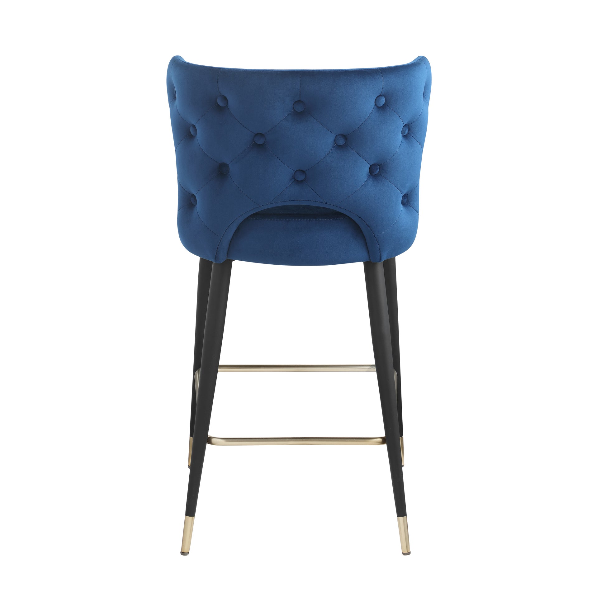Contemporary Velvet Upholstered Counter Height Stool With Gold Tipped, Black Metal Legs, 22" W X 19" D X 38.5" H, Blue Blue Foam Metal