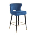 Contemporary Velvet Upholstered Counter Height Stool With Gold Tipped, Black Metal Legs, 22