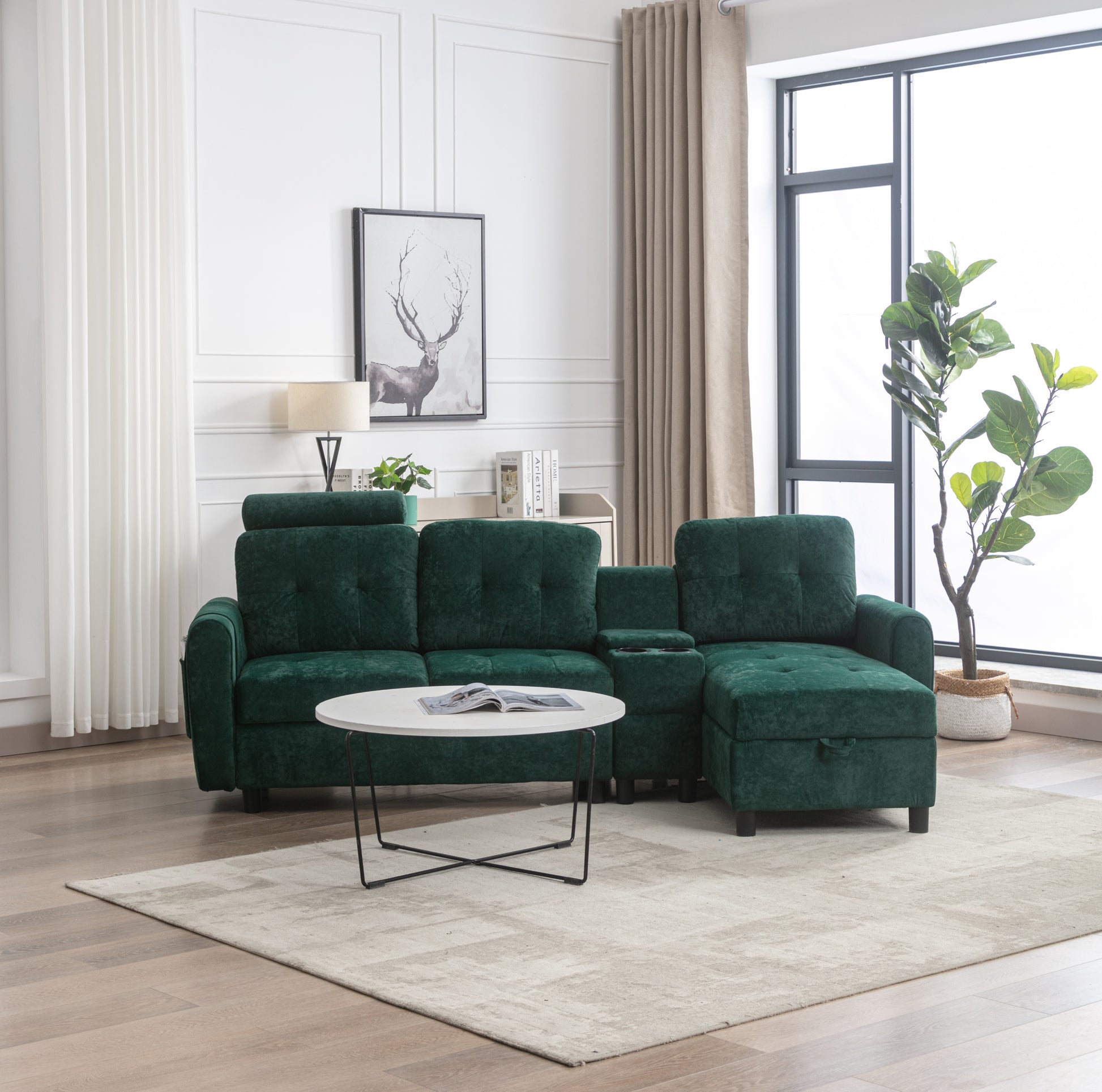 United We Win Storage Sofa Living Room Sofa Cozy Sectional Sofa Emerald Polyester