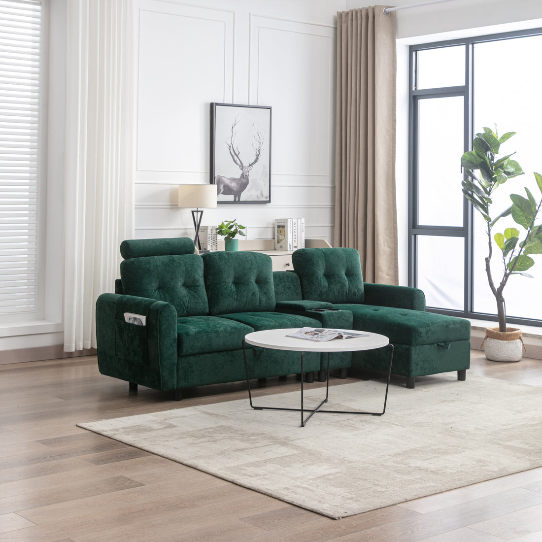 United We Win Storage Sofa Living Room Sofa Cozy Sectional Sofa Emerald Polyester