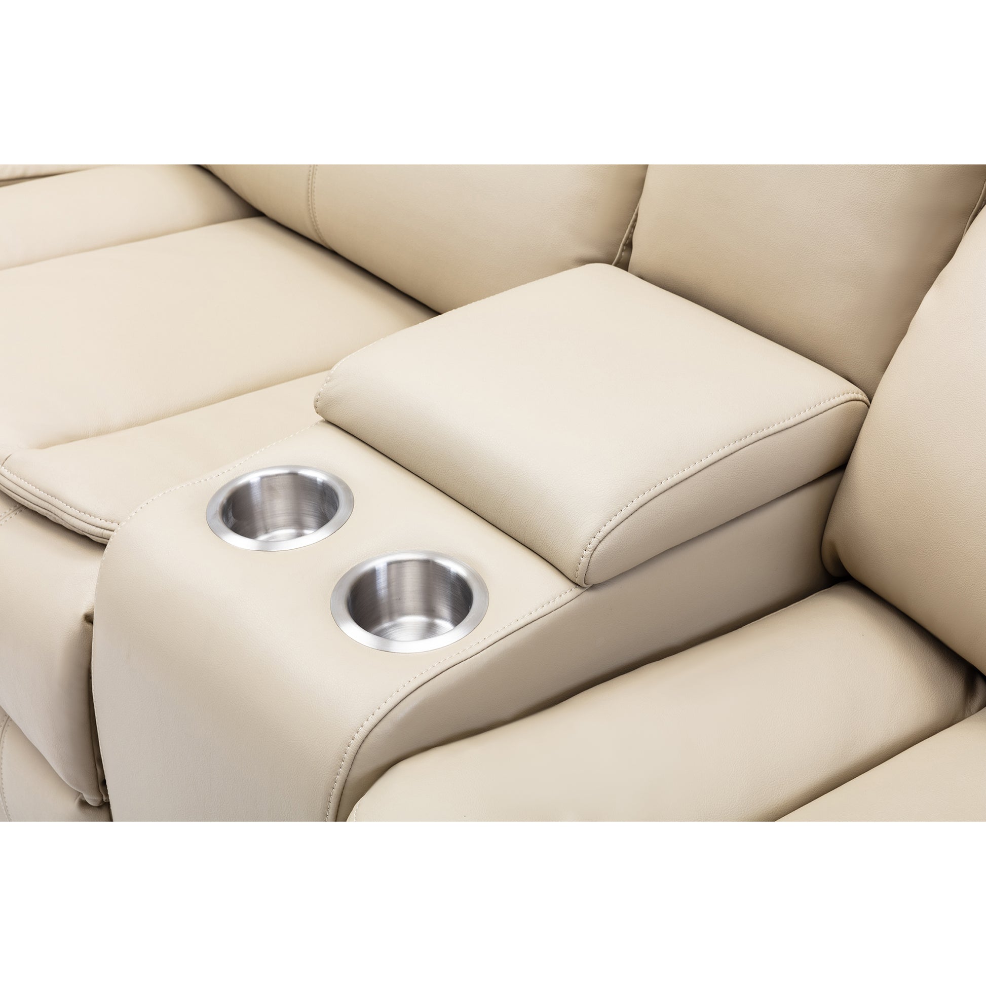 L Shapeleather Manual Reclining Sectional Sofa Set, Cream Cream Faux Leather