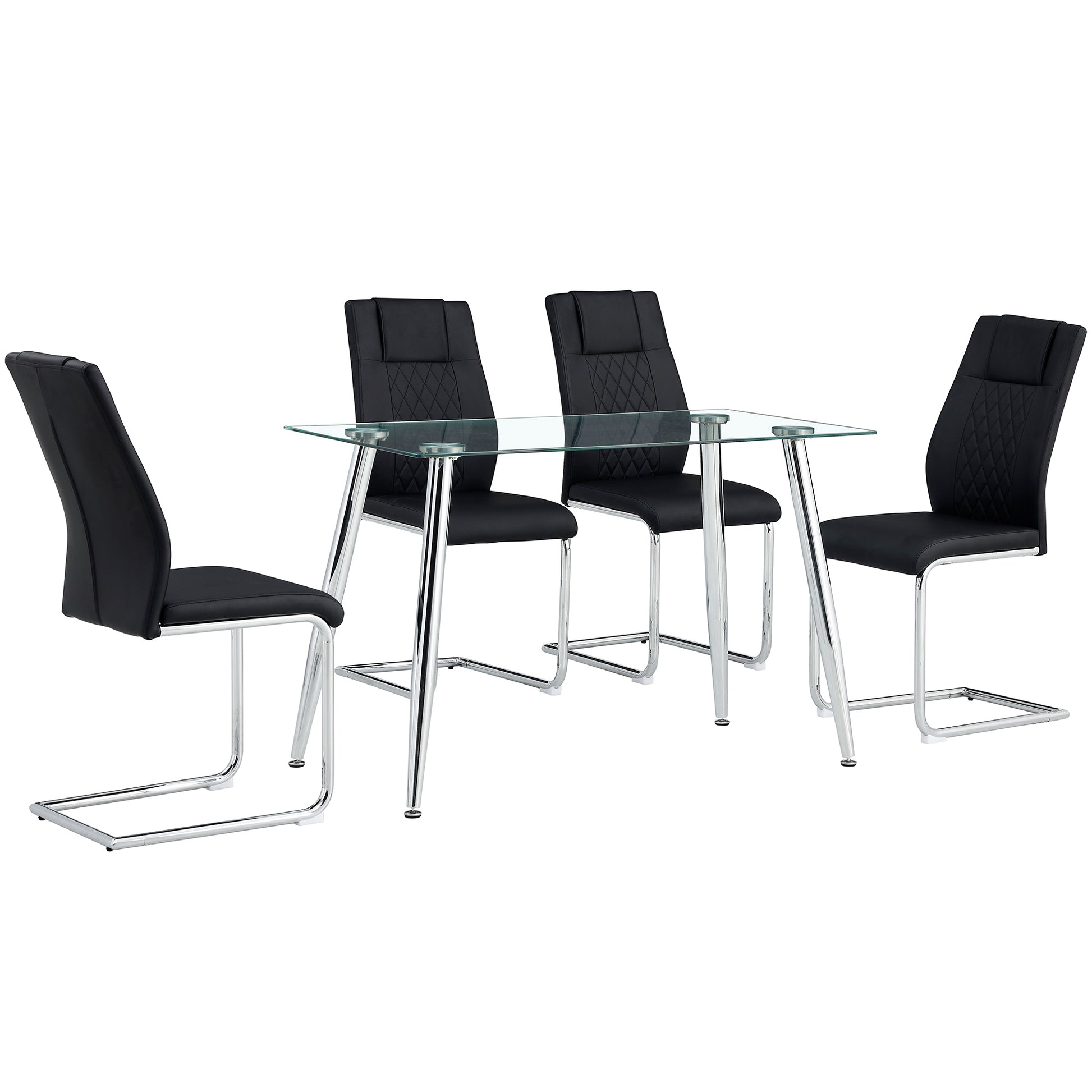 Modern Dining Chairs With Faux Leather Padded Seat Dining Living Room Chairs Upholstered Chair With Metal Legs Design For Kitchen, Living, Bedroom, Dining Room Side Chairs Set Of 4 Black Pu C 001 Black Foam Pu