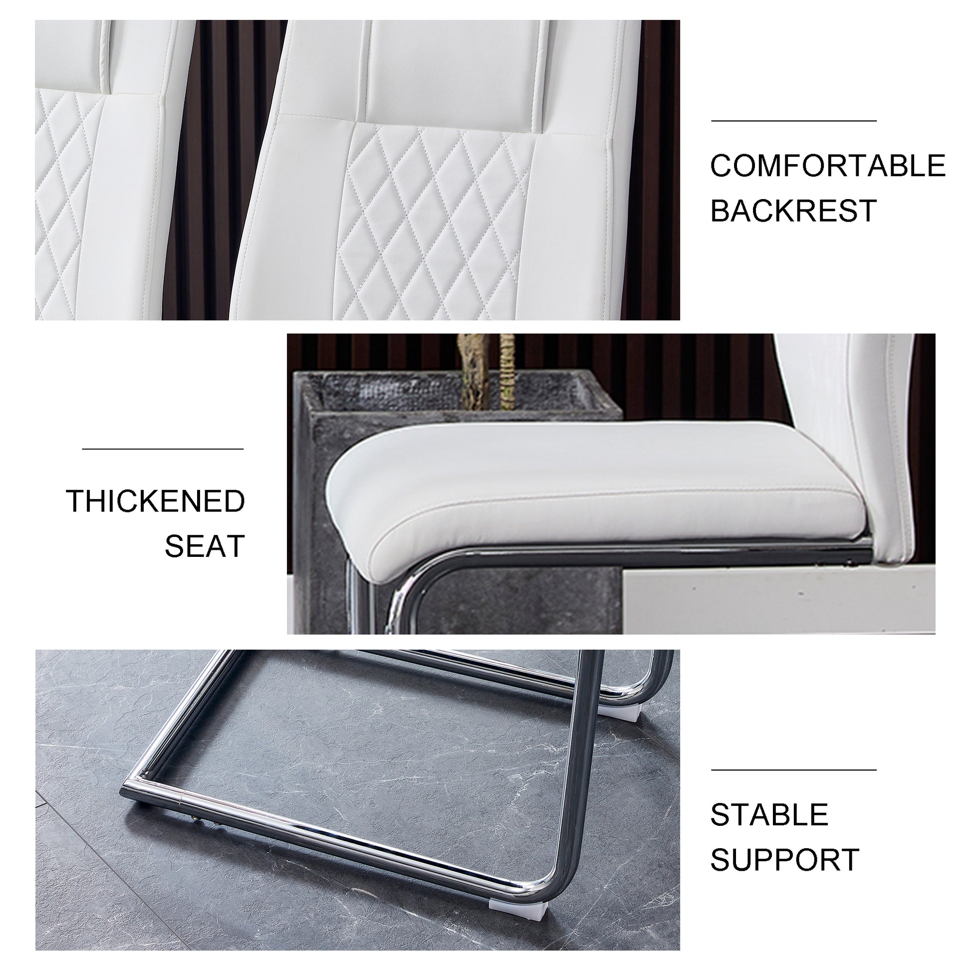 Modern Dining Chairs With Faux Leather Padded Seat Dining Living Room Chairs Upholstered Chair With Metal Legs Design For Kitchen, Living, Bedroom, Dining Room Side Chairs Set Of 4 White Pu C 001 White Foam Pu
