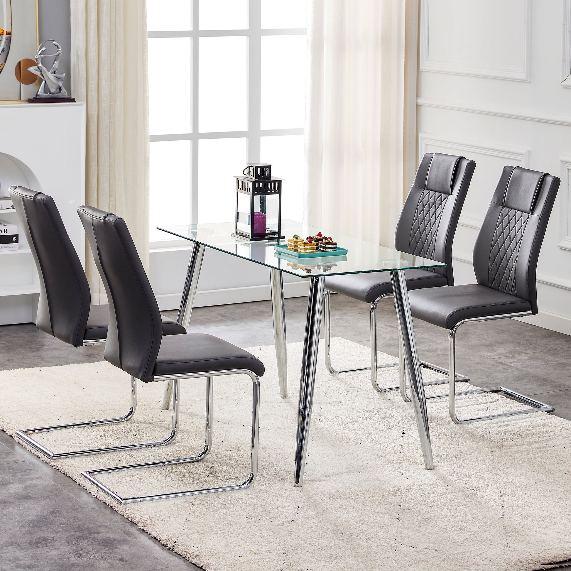 Modern Dining Chairs With Faux Leather Padded Seat Dining Living Room Chairs Upholstered Chair With Metal Legs Design For Kitchen, Living, Bedroom, Dining Room Side Chairs Set Of 8 Grey Pu C 001 Grey Foam Pu