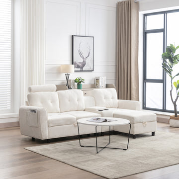 United We Win Storage Sofa Living Room Sofa Cozy Sectional Sofa White Polyester