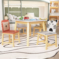 5 Piece Kiddy Table And Chair Setkids Wood Table With 4 Chairs Set Cartoon Animals Bigger Table 3 8 Years Old White Solid Wood