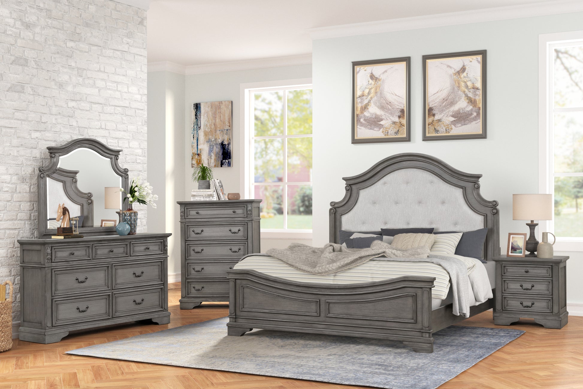 Grace Traditional Style 5 Drawer Chest Made With Wood In Rustic Gray Sliding Gray Drawer 5 Drawers & Above Bedroom Ball Bearing Glides Traditional Antique Solid Wood Mdf Wood