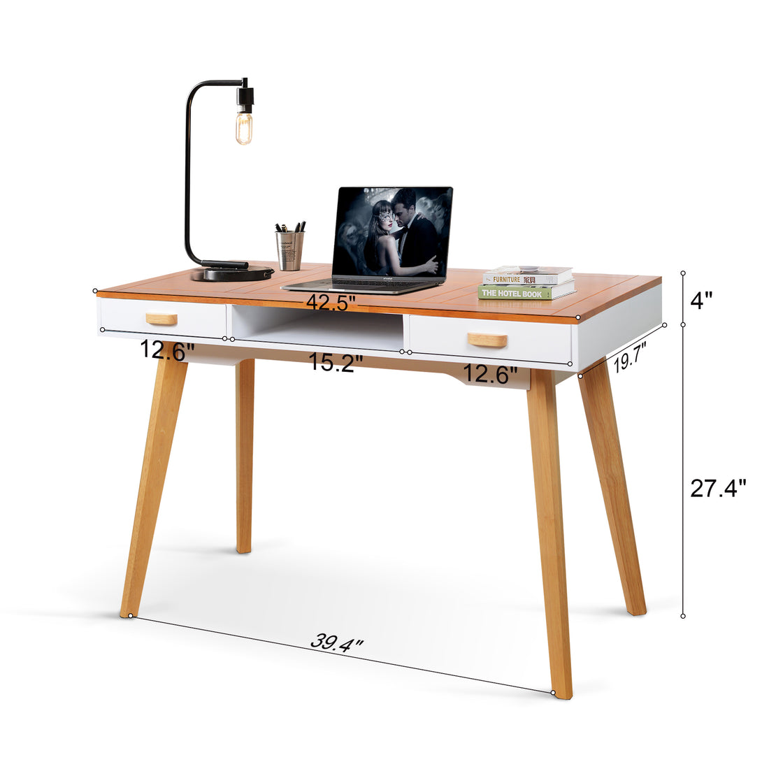 Wooden Writing Desk For Office,Solid Wood Computer Table For Home ,Simple Style,Study Table With Drawers,Wood White Finish Natural Solid Wood Mdf