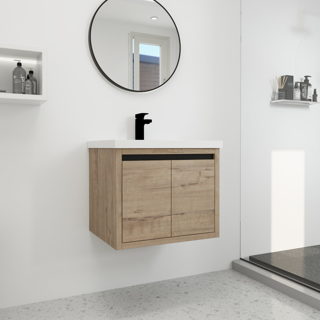 Bathroom Cabinet With Sink,Soft Close Doors,Float Mounting Design,24 Inch For Small Bathroom,24X18 00924 Imo 1 Kd Packing ,W128650513 Imitative Oak 2 Bathroom Wall Mounted Modern Plywood