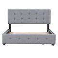 Upholstered Platform Bed With Classic Headboard And 4 Drawers, No Box Spring Needed, Linen Fabric, Queen Size Light Gray Light Gray Upholstered