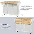 Kitchen Cart With Rubber Wood Drop Leaf Countertop ,Cabinet Door Internal Storage Racks,Kitchen Island On 5 Wheels With Storage Cabinet And 3 Drawers For Dinning Room,White White Mdf