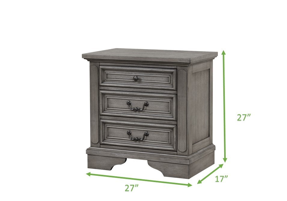 Grace Traditional Style 3 Drawer Nightstand Made With Wood In Rustic Gray Gray 3 Drawers Bedroom Bedside Cabinet Traditional Drawers Solid Wood Mdf Wood