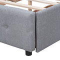 Upholstered Platform Bed With Classic Headboard And 4 Drawers, No Box Spring Needed, Linen Fabric, Queen Size Light Gray Light Gray Upholstered