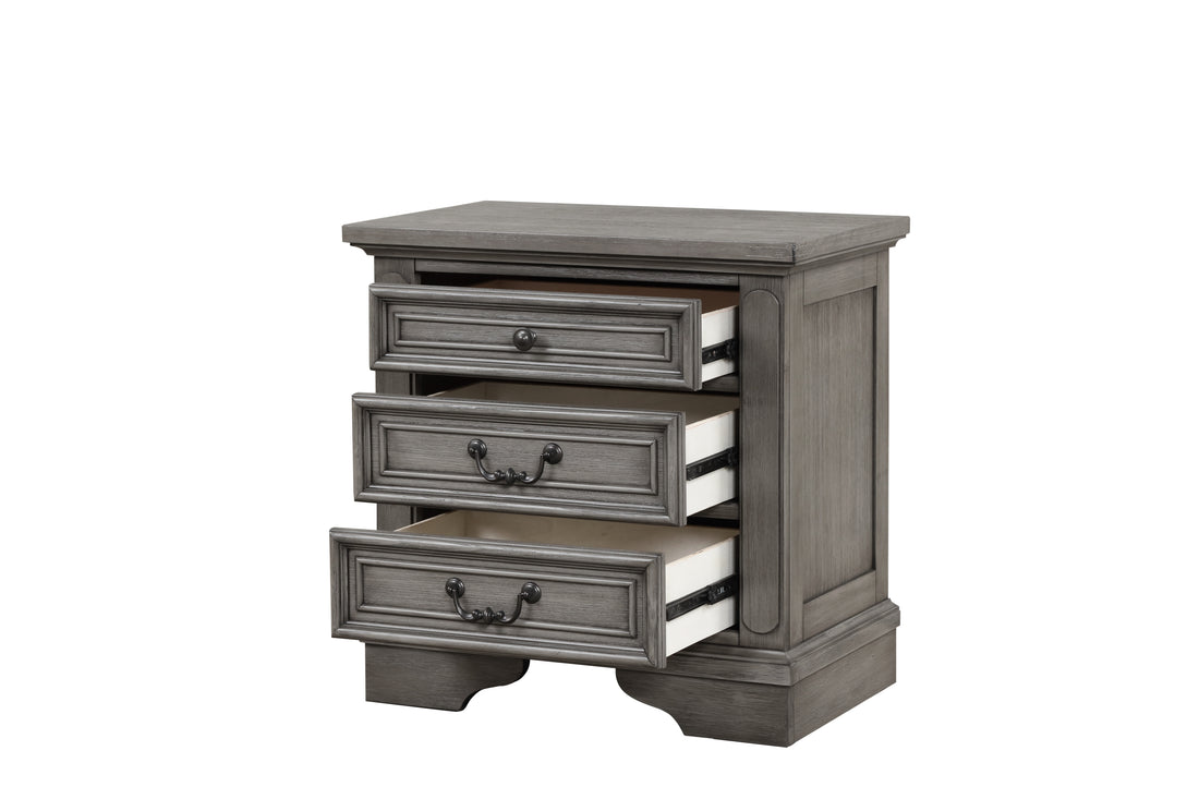 Grace Traditional Style 3 Drawer Nightstand Made With Wood In Rustic Gray Gray 3 Drawers Bedroom Bedside Cabinet Traditional Drawers Solid Wood Mdf Wood