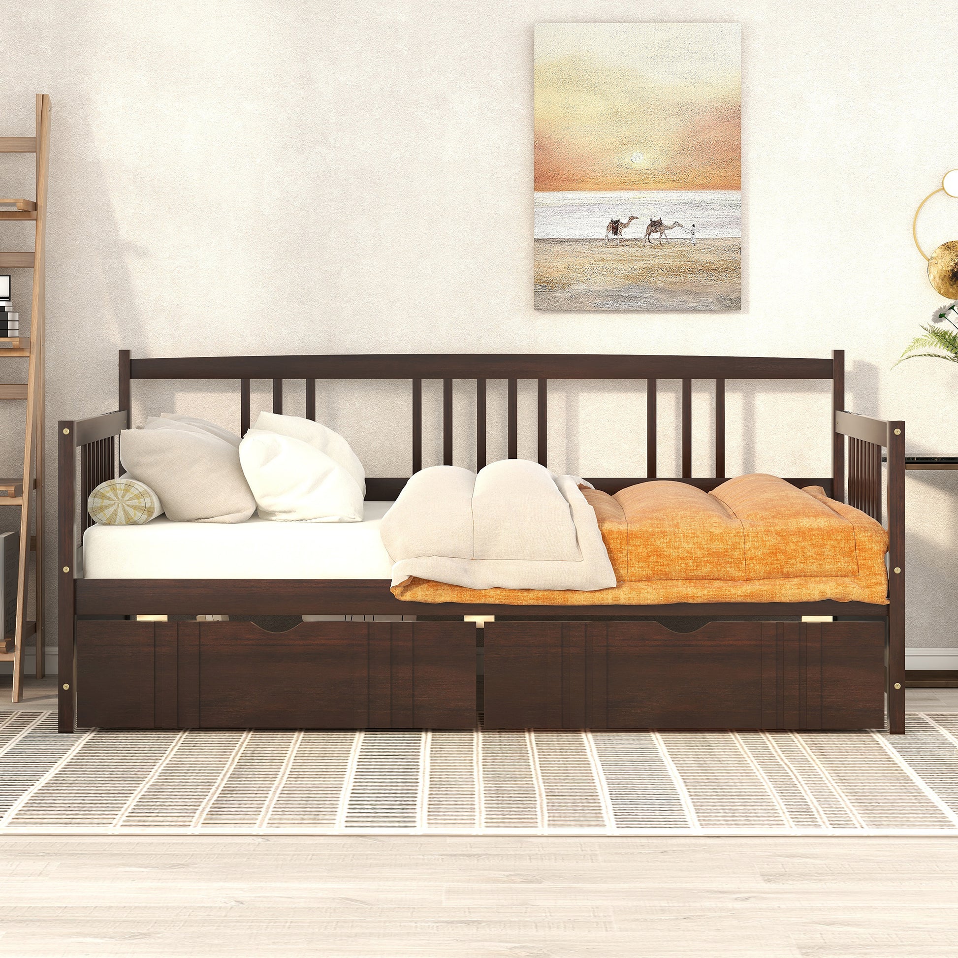 Twin Size Daybed Wood Bed With Two Drawers,Espresso Old Sku:Lp000057Aap Espresso Solid Wood