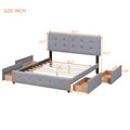 Upholstered Platform Bed With Classic Headboard And 4 Drawers, No Box Spring Needed, Linen Fabric, Queen Size Light Gray Light Gray Upholstered