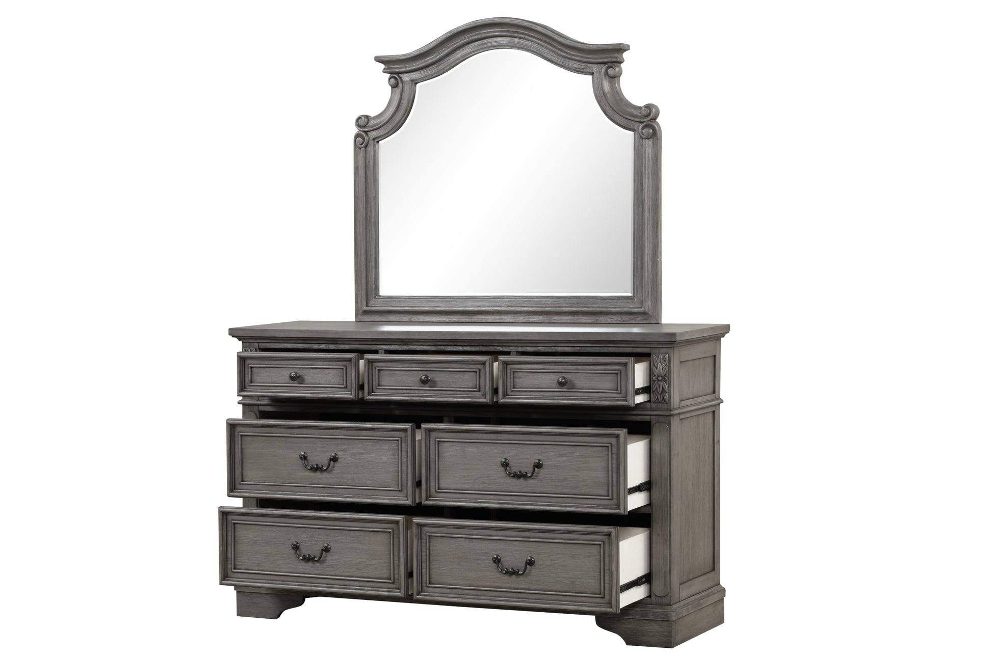 Grace Traditional Style 7 Drawer Dresser Made With Wood In Rustic Gray Gray Drawer 5 Drawers & Above Bedroom Ball Bearing Glides Traditional Solid Wood Antique Solid Wood Mdf Wood