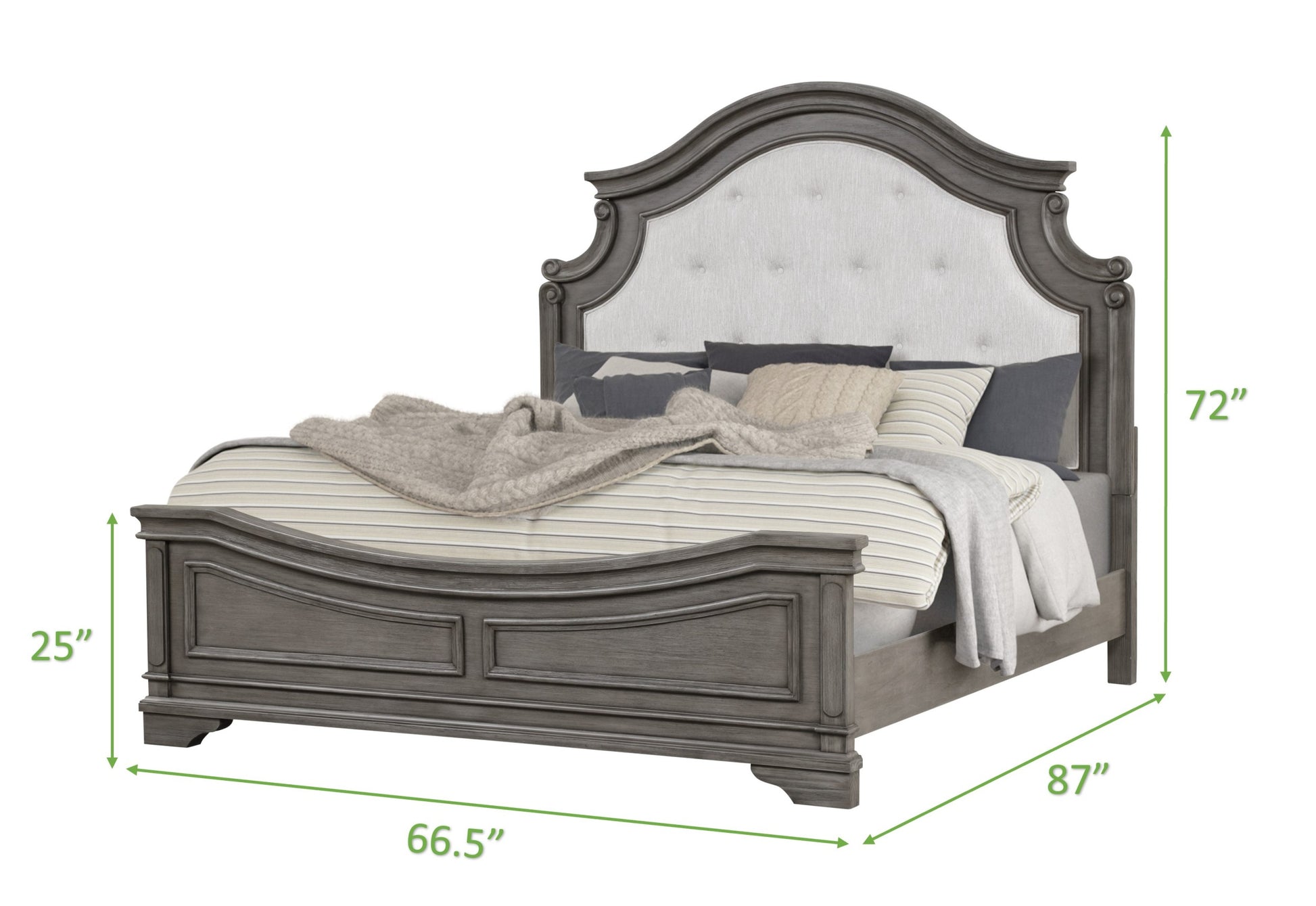 Grace Traditional Style Queen 5 Pc Bedroom Set Made With Wood In Rustic Gray Box Spring Required Queen Gray Wood 5 Piece Set Bedroom Bed Included,Chest Included,Dresser Included,Mirror Included,Nightstand Included Traditional Solid Wood Mdf Cotton Tufted