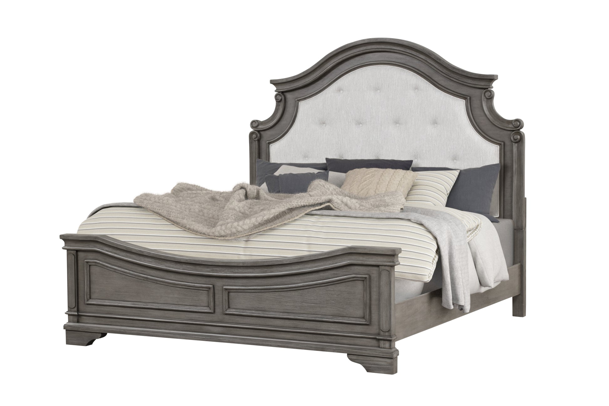 Grace Traditional Style King 5 Pc Bedroom Set Made With Wood In Rustic Gray Box Spring Required King Gray Wood 5 Piece Set Bedroom Bed Included,Chest Included,Dresser Included,Mirror Included,Nightstand Included Traditional Solid Wood Mdf Tufted Wood